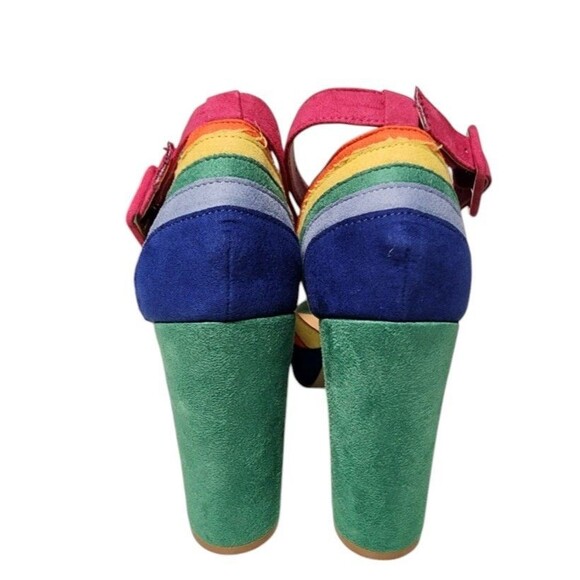 Unique Vintage Rainbow Suede Peep Toe Platforms Size EU39 US8 - Picture 4 of 8